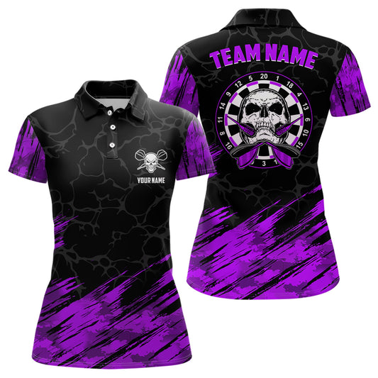 Personalized 3D All Over Print Skull Darts Polo Shirt Purple Black Dart Jerseys For Women LDT1394