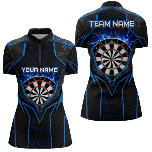 Blue Lightning Thunder Darts Quarter Zip Shirts Custom Darts Shirt For Women Dart Jerseys LDT1398