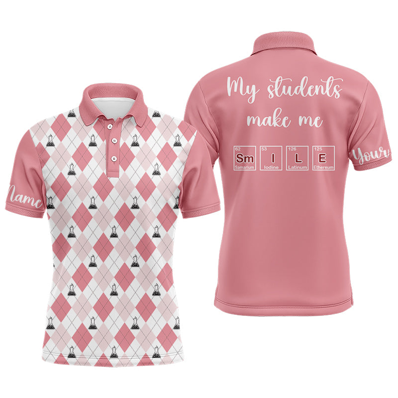 Science Pink Argyle Pattern, My Students Make Me Smile Men 3D Polo Shirt Golf Shirt For Men LDT0006