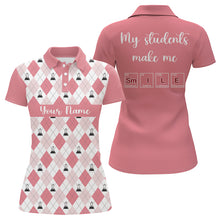 Load image into Gallery viewer, Science Pink Argyle Pattern My Students Make Me Smile Women Custom Golf Polo Shirt Golf Gifts LDT0007