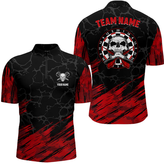 Personalized 3D All Over Print Skull Darts Quarter-Zip Shirt Red Black Dart Jerseys For Men LDT0449
