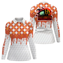 Load image into Gallery viewer, Happy Halloween Orange White Pumpkin Golf Polos Custom Skull Golf Shirts For Women Golf Gifts LDT0443
