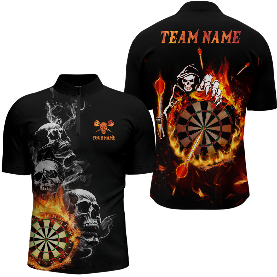 Darts Skull Flame Mens Quarter-Zip Shirt Custom Fire Darts Shirt For Men Dart Jersey LDT0776