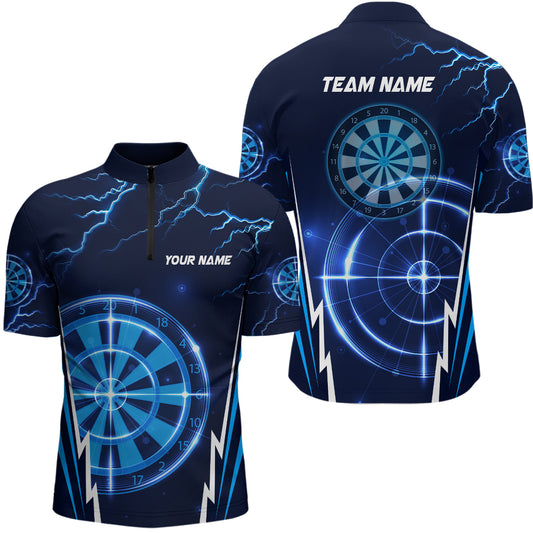 Blue Thunder Lightning Darts Quarter Zip Shirt Custom Dart Shirts For Men Dart Jerseys LDT1410