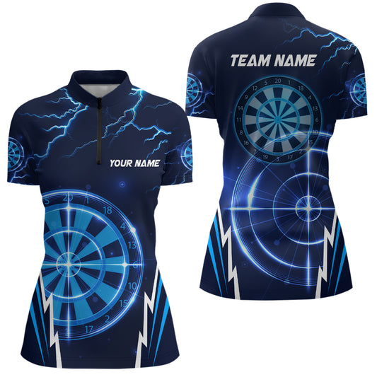 Blue Thunder Lightning Darts Quarter Zip Shirt Custom Dart Shirts For Women Dart Jerseys LDT1410