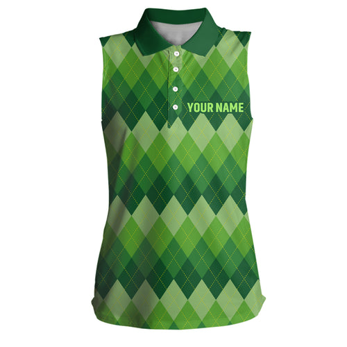 Green Argyle Pattern Womens Sleeveless Golf Polo Shirt Custom Patrick Golf Tops For Women Golf Gifts LDT1416
