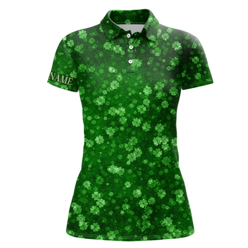 3D Grunge Green Clovers St Patrick Day Womens Golf Polo Shirts Custom Golf Gifts For Women LDT1417