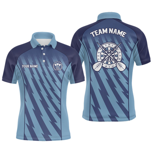 Personalized Gradient Blue Lightning Mens Darts Polo Shirt Darts Shirt For Men Darts Jersey LDT0483