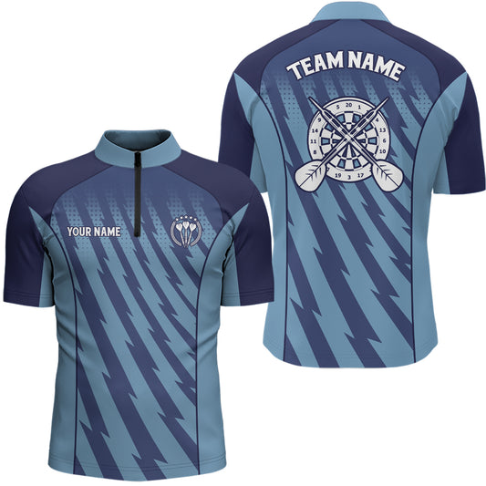 Personalized Gradient Blue Lightning Darts Quarter Zip Shirt Mens Darts Shirt Dart Jersey LDT0483