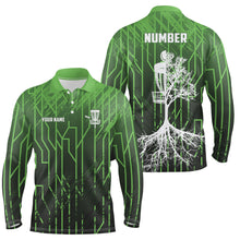 Load image into Gallery viewer, Green Retro Mens Disc Golf Polo Shirt Geometric Custom Number Disc Golf Tops For Men Disc Golf Basket LDT1012