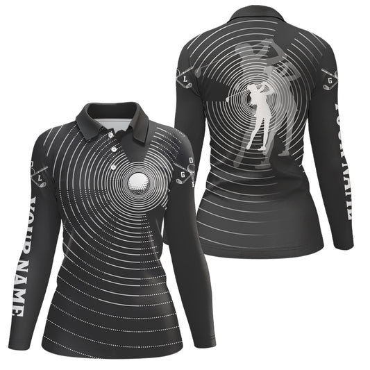 3D Effect Golf Ball And Golfer All Over Print Womens Polo Shirts, Best Golf Shirts For Women LDT0217
