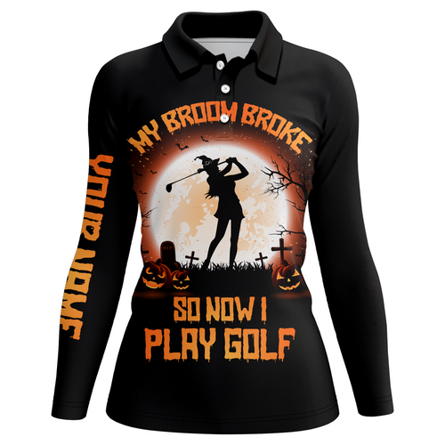 My Broom Broke So Now I Golf Orange Halloween Polo Shirts Witch Scary Golf Gifts For Women LDT0372