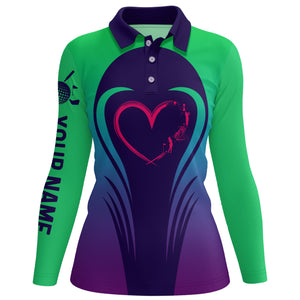 Love Golf Gradient Green Purple Polo Shirts Custom Golf Shirts For Women Best Golf Gifts LDT0402