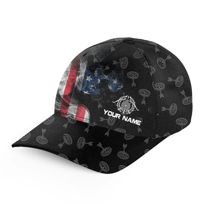 Personalized Vintage Smoke US Flag Archery Hats Cap For Players, Adjustable 3D Target Archery Hats VHM0804