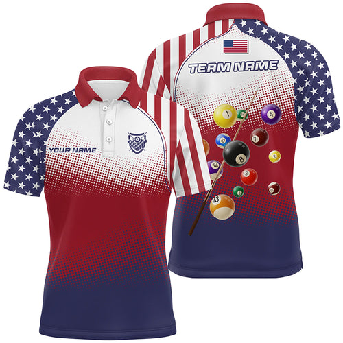 Personalized American Flag 8 Ball Pool 3D Polo Shirts For Men, Custom Billiard Balls Team Jerseys VHM1074