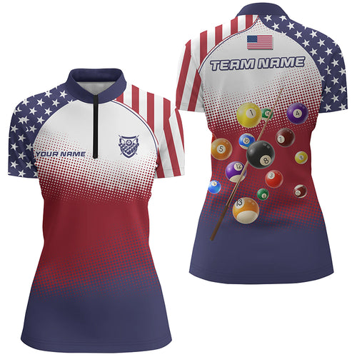 Personalized American Flag 8 Ball Pool 3D Quarter-Zip Shirts For Women, Billiard Balls Team Jerseys VHM1074