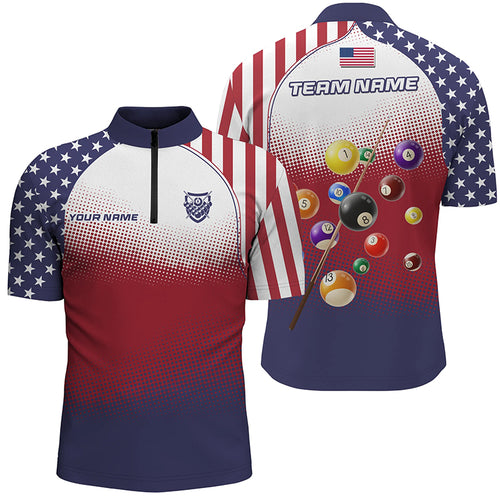 Personalized American Flag 8 Ball Pool 3D Quarter-Zip Shirts For Men, Billiard Balls Team Jerseys VHM1074