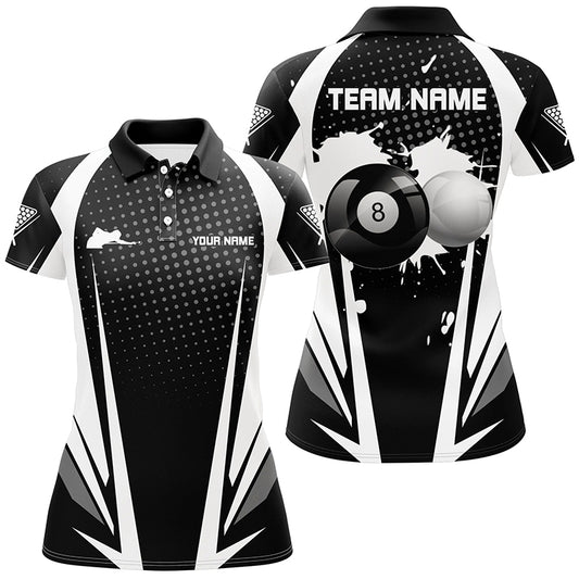 Personalized Paint Billiard Balls Black White 3D Polo Shirts For Women, 8 Ball Billiards Jerseys VHM0458