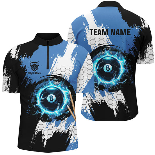 Personalized Black Blue Lightning 8 Ball Billiards 3D Shirts For Men 8 Ball Pool Team Jerseys VHM1177