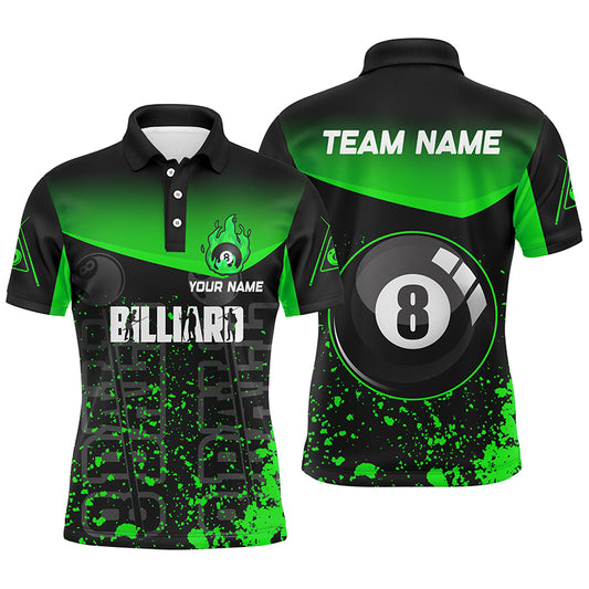 Personalized Green Fire 8 Ball Pool Billiard Polo Shirts For Men, 8 Ball Billiard Team Shirts VHM0704
