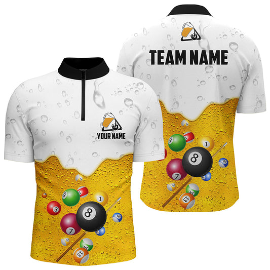 Personalized Beer And Billiard Balls 3D Quarter-Zip Shirts For Men, Funny Billiard Team Shirts VHM0496