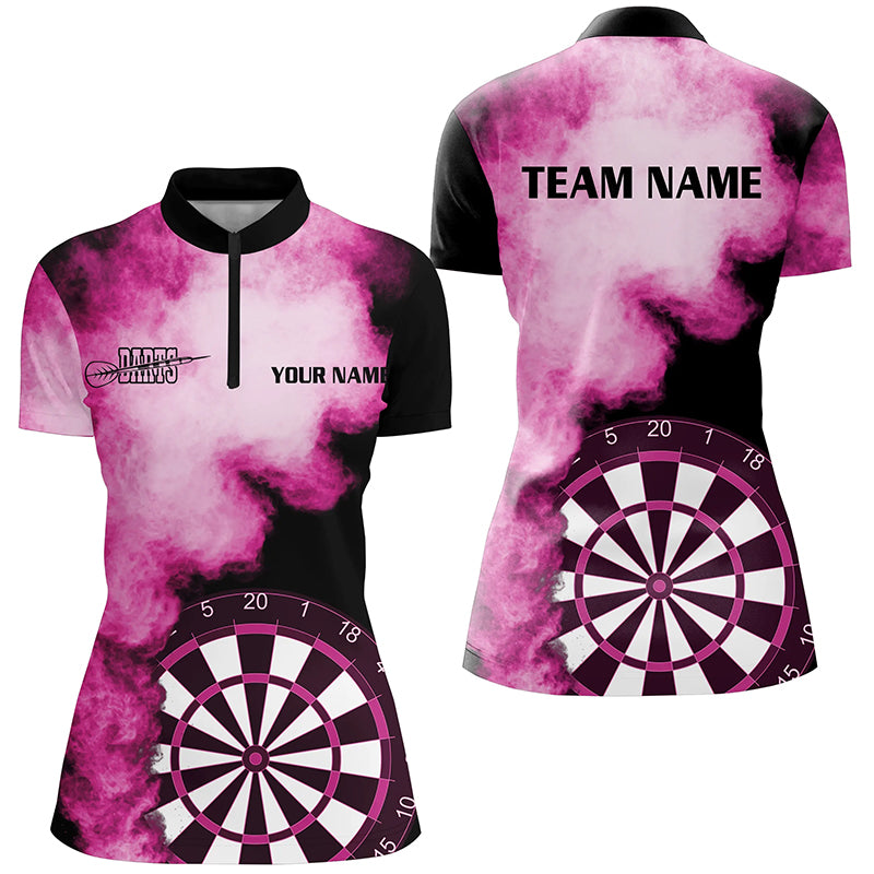 Personalized Pink Flame Darts Quarter-Zip Shirts Custom Dart Jerseys For Women Dart Team Shirts VHM1115