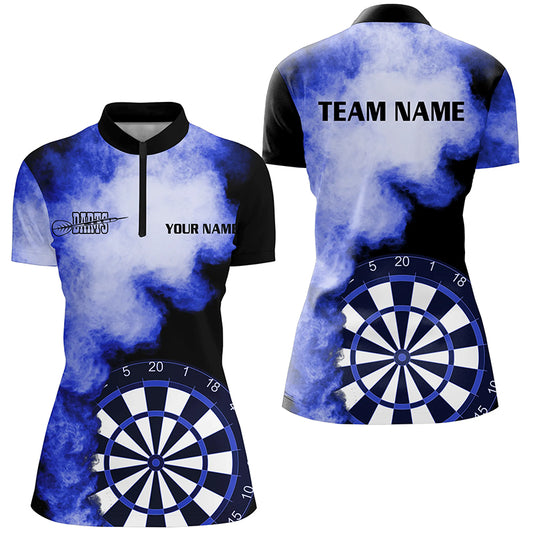 Personalized Blue Flame Darts Quarter-Zip Shirts Custom Dart Jerseys For Women Dart Team Shirts VHM1116