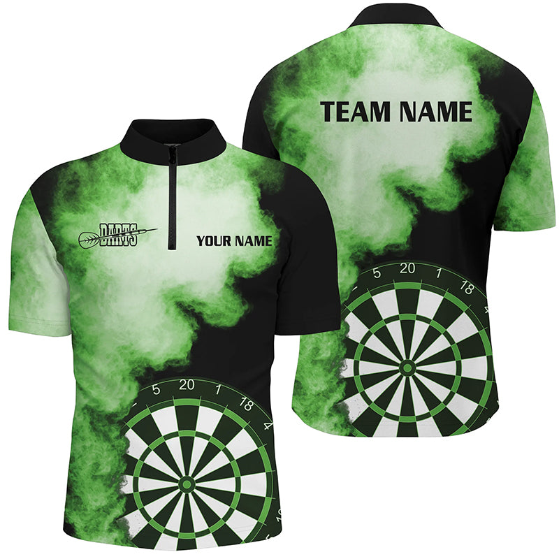 Personalized Green Flame Mens Darts Quarter-Zip Shirts Custom Dart Jerseys For Men Dart Team Shirts VHM1118