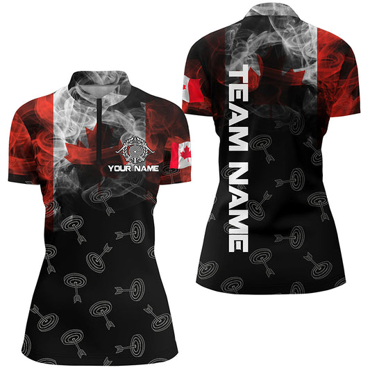 Personalized Vintage Smoke Canadian Flag Archery Quarter-Zip Shirts For Women, Target Archery Jerseys VHM0978