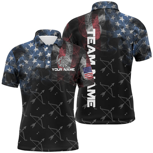 Personalized Vintage Smoke US Flag Archery 3D Polo Shirts For Men, Archery Bows Pattern Jerseys VHM0979