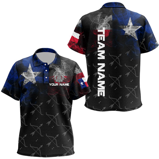 Personalized Vintage Smoke Texas Flag Archery Polo Shirts For Kids, Archery Bows Pattern Jerseys VHM0980