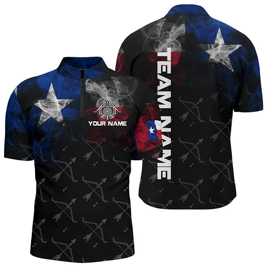 Personalized Vintage Smoke Texas Flag Archery Quarter-Zip Shirts For Men, Archery Bows Jerseys VHM0980