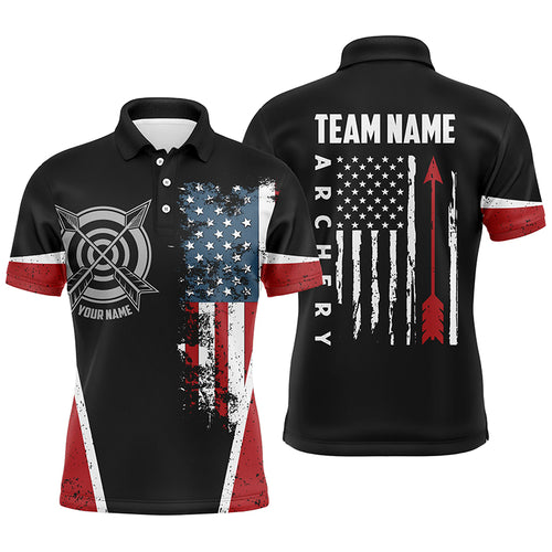 Personalized Vintage American Flag Target Archery Polo Shirts For Men, Custom Arrow Archery Jerseys VHM0556
