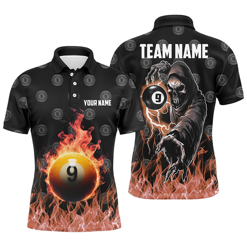Personalized Flame 9 Ball Pool Pattern Billiard Polo Shirts For Men Custom Skull Billiard Shirts VHM1125