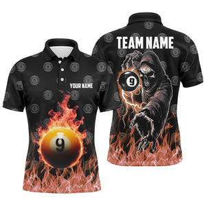 Personalized Flame 9 Ball Pool Pattern Billiard Polo Shirts For Men Custom Skull Billiard Shirts VHM1125