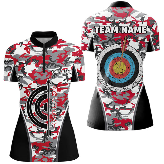 Personalized Camo Target Archery Quarter-Zip Shirts For Women Archery Jerseys Custom Archery Shirts VHM1138
