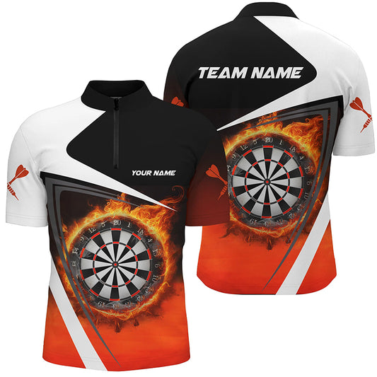 Personalized Fire Flame Dartboard Dart 3D Quarter-Zip Shirts For Men, Custom Mens Dart Jerseys VHM1083