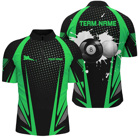 Personalized Paint Billiard Balls Black Green Quarter-Zip Shirts For Men, 8 Ball Billiards Jerseys VHM1090