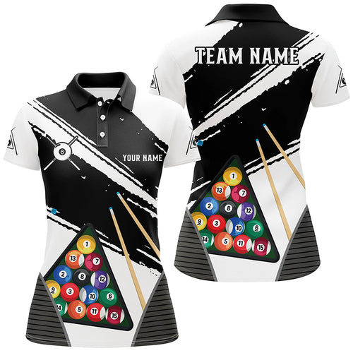 Personalized White Black Billiard Balls Polo Shirts For Women, Custom Billiard 8 Ball Team Jerseys VHM0781