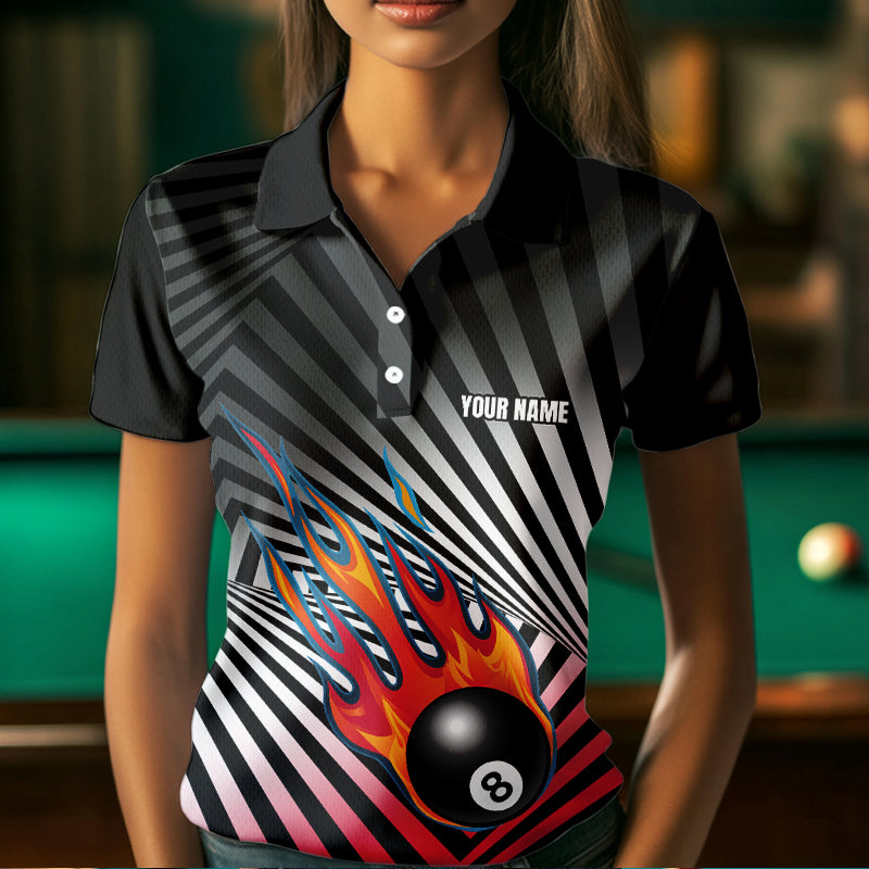 Personalized Fire 8 Ball Pool Billiard Shirts For Women, US Flag 8 Ball Pool Swing Billiard Jerseys VHM1203