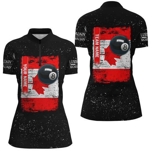 Personalized Canadian Flag Patriotic 8 Ball Billiard Quarter-Zip Shirts For Women, Billiard Jerseys VHM0646