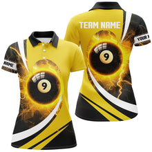 Load image into Gallery viewer, Personalized Thunder Lighting Yellow 9 Ball Billiards Shirts For Women Custom 9 Ball Pool Jerseys VHM1173