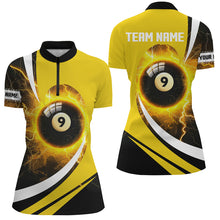 Load image into Gallery viewer, Personalized Thunder Lighting Yellow 9 Ball Billiards Shirts For Women Custom 9 Ball Pool Jerseys VHM1173