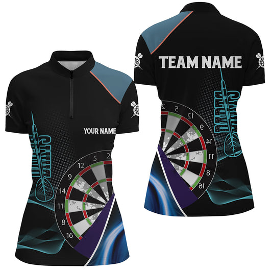 Personalized Blue Black 3D Darts Quarter-Zip Shirts Custom Dart Jerseys For Women Dart Team Shirts VHM1111