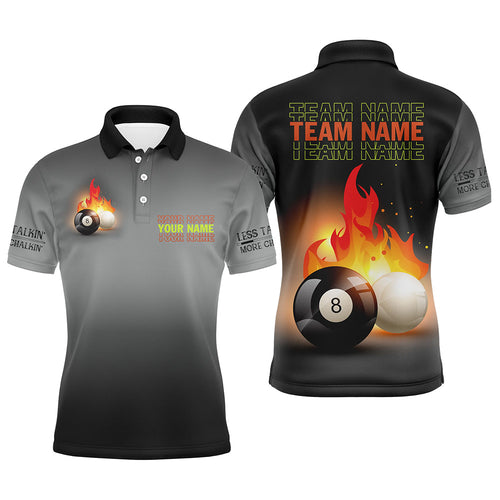 Personalized 8 Ball And Cue Ball Pool Black 3D Polo Shirts For Men, Custom Name Billiards Jerseys VHM0313