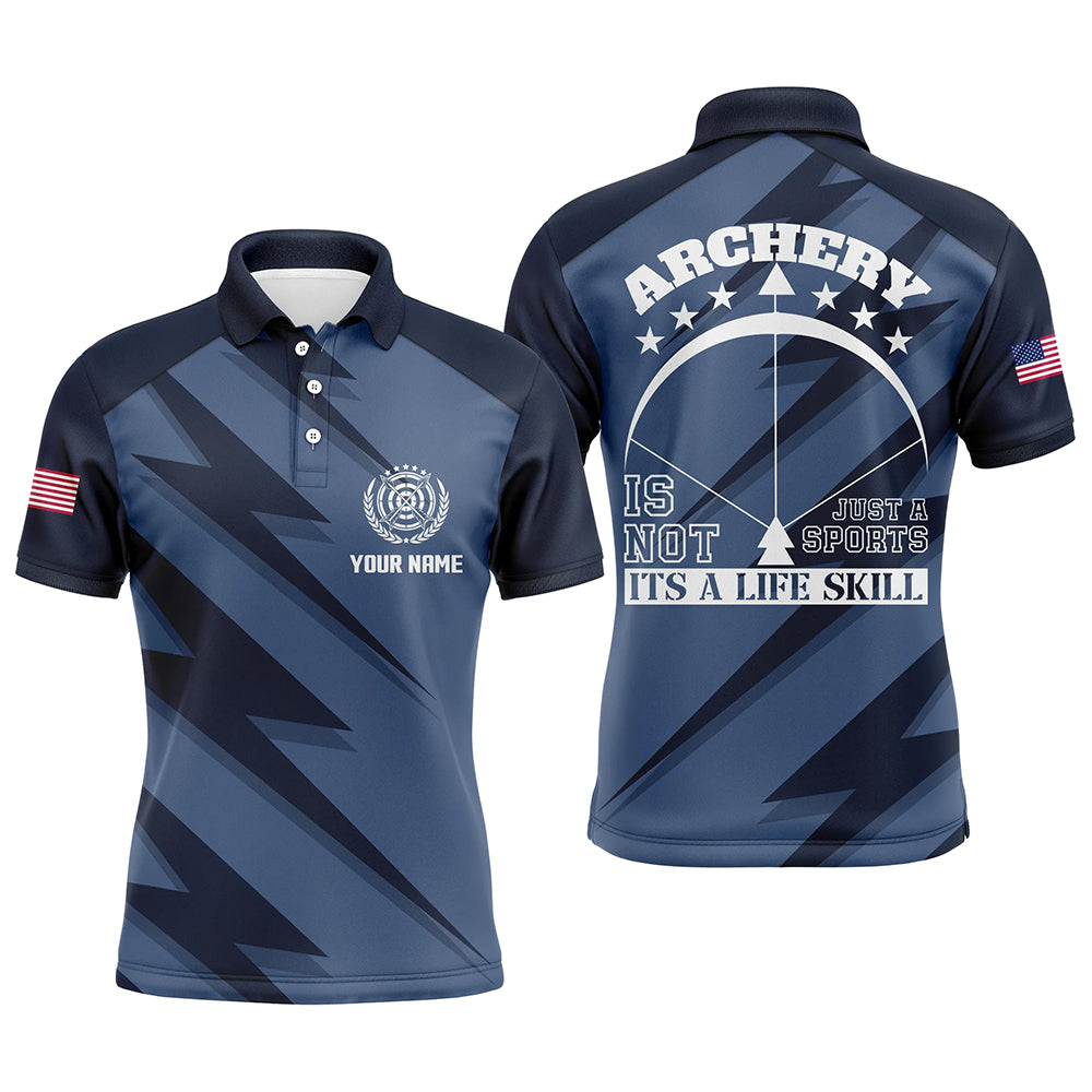 Personalized Its A Life Skill Archery Polo Shirts For Men, Custom Blue US Flag Archery Shirts VHM0767
