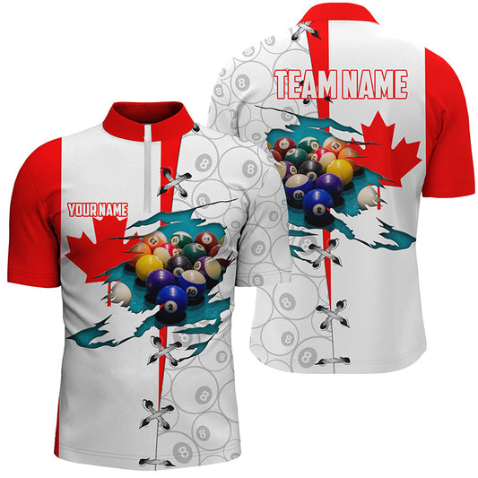 Personalized Canadian Flag Billiard Quarter-Zip Shirts For Men, 8 Ball Pattern Pool Balls Jerseys VHM0654