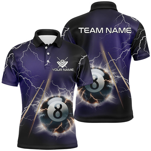 Personalized Thunder Lighting Purple 8 Ball Billiard 3D Polo Shirts For Men, Pool Balls Jerseys VHM1029