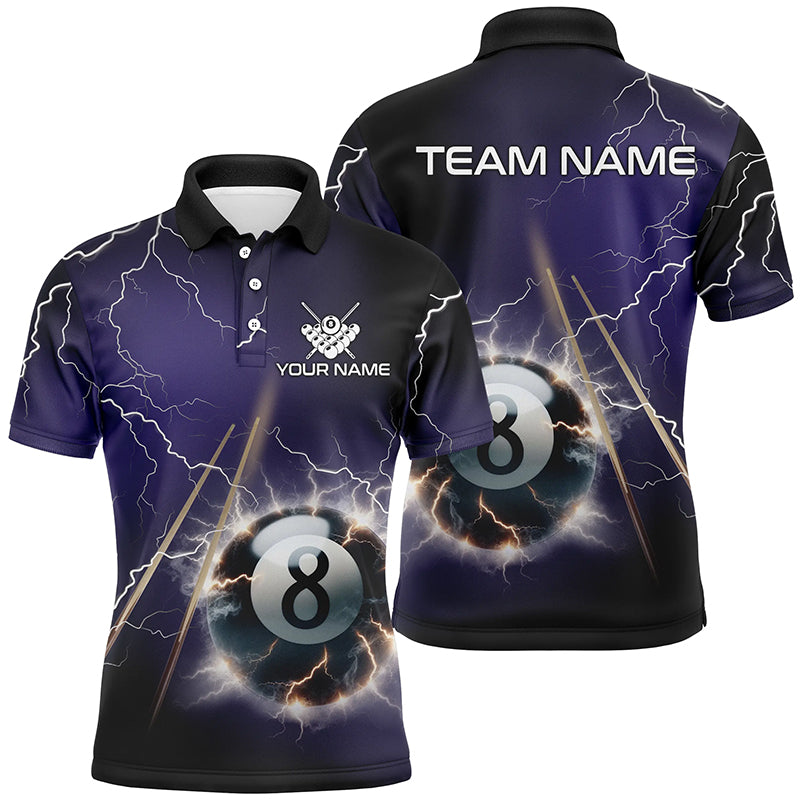 Personalized Thunder Lighting Purple 8 Ball Billiard 3D Polo Shirts For Men, Pool Balls Jerseys VHM1029