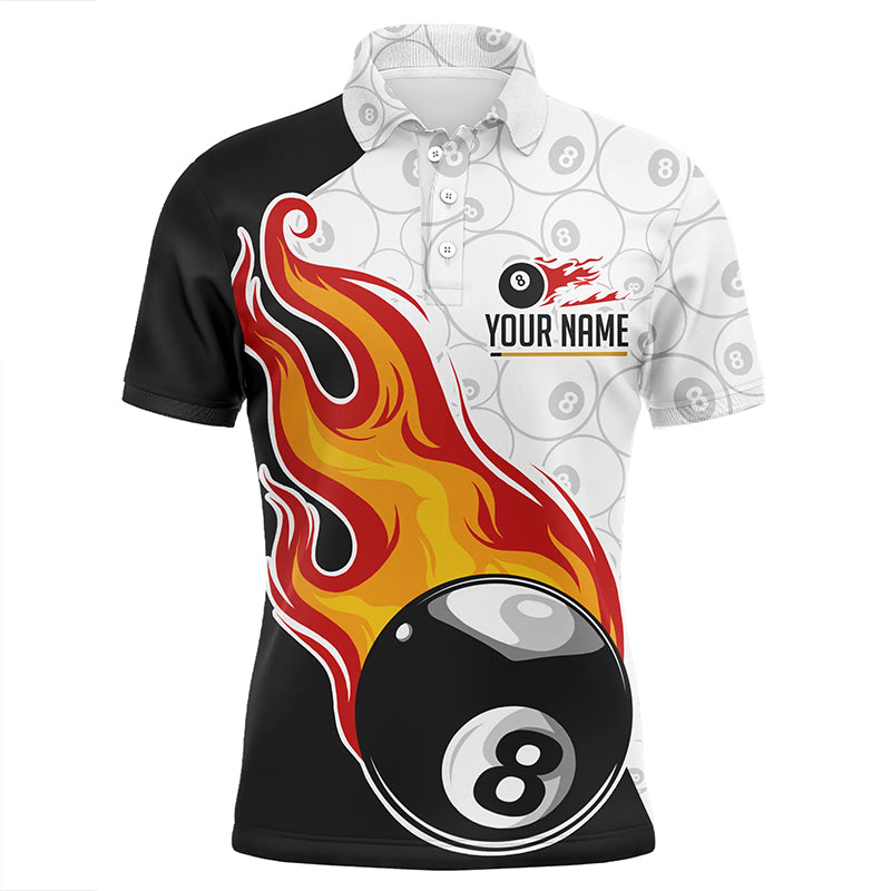 Personalized Billiard 8 Ball Fire Flame Polo Shirts For Men, Custom 8 Ball Pattern Billiard Shirts VHM0070